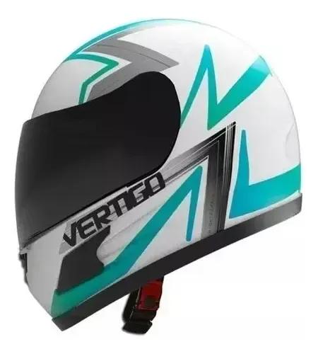 CASCO INTEGRAL VERTIGO HK7 SKULL BLANCO Y CELESTE L