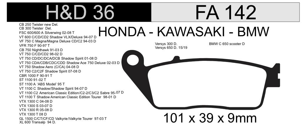 PASTILLA FRENO HONDA CBR H&D36 NRO91