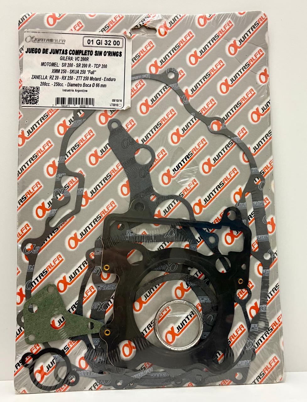 JUNTA MOTOMEL SR 200/TCP 200/XMM/CADENERO JUEGO ALFA NRO873