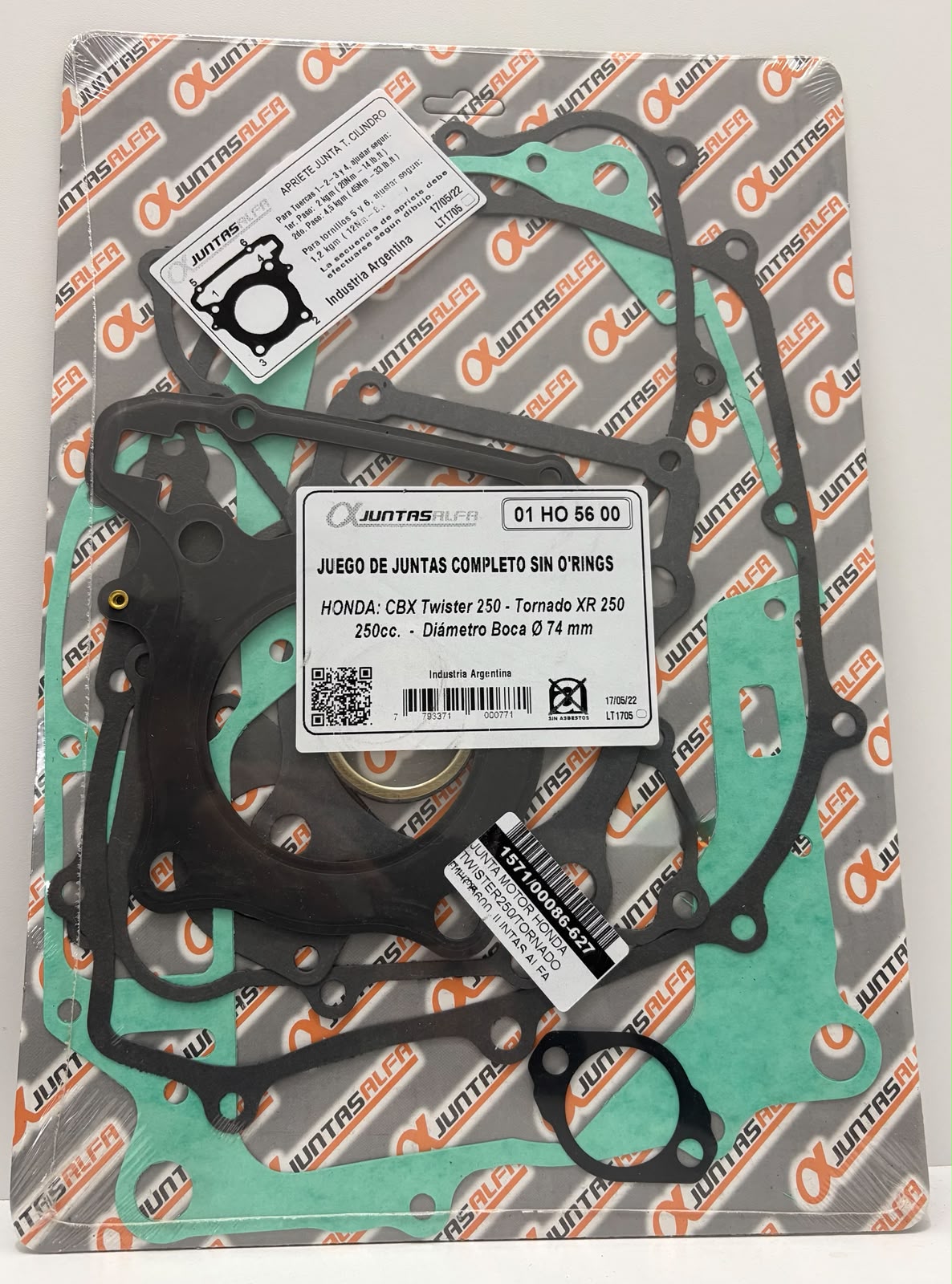 JUNTA HONDA TORNADO/TWISTER 250 JUEGO ALFA SIN ORING NRO691