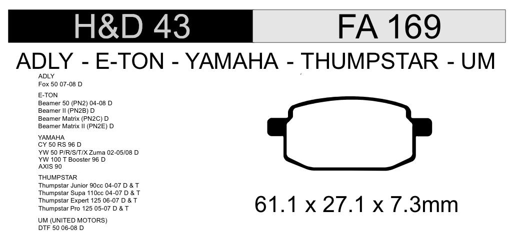 PASTILLA FRENO YAMAHA AXXIS H&D43 NRO91