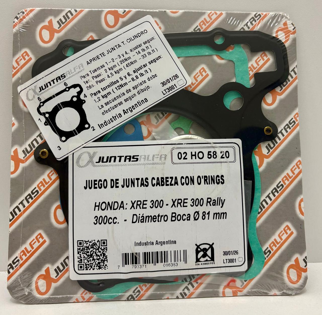 JUNTA HONDA XRE 300 1/2 JUEGO ALFA NRO236