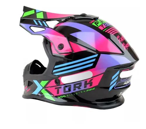 CASCO CROSS PRO TORK CELESTE VERDE ROSA XL