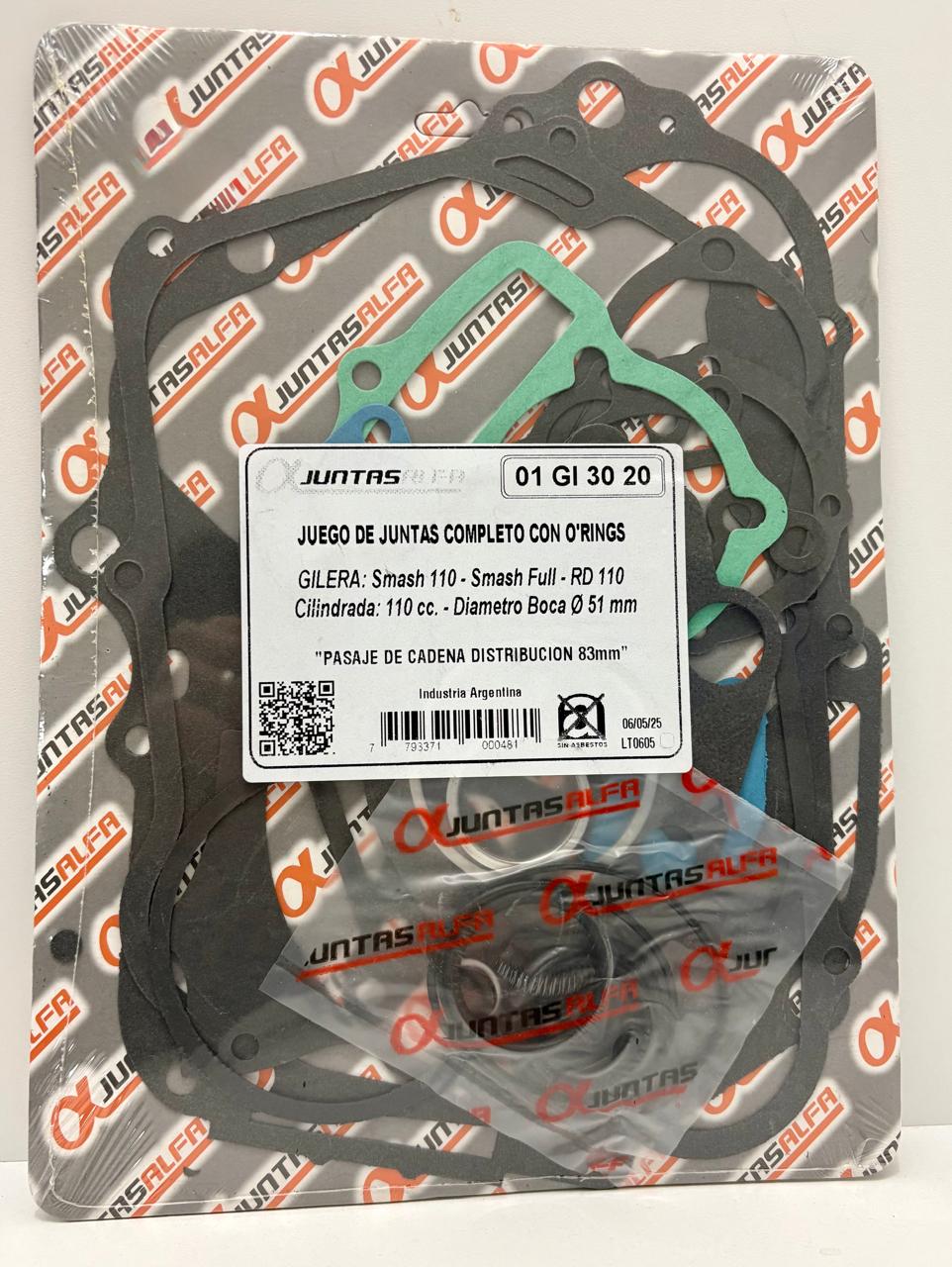 JUNTA MOTO 110 CILINDRO ALUMINIO JUEGO ALFA NRO873