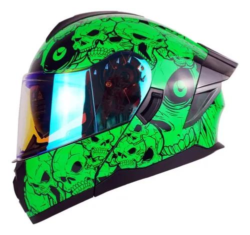 CASCO REBATIBLE EDGE SKULLS SHINY GREEN XL